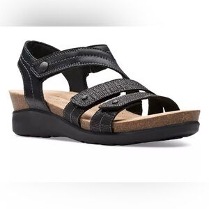 Clarks Calenne Clara Black Leather Sandals Size 7.5